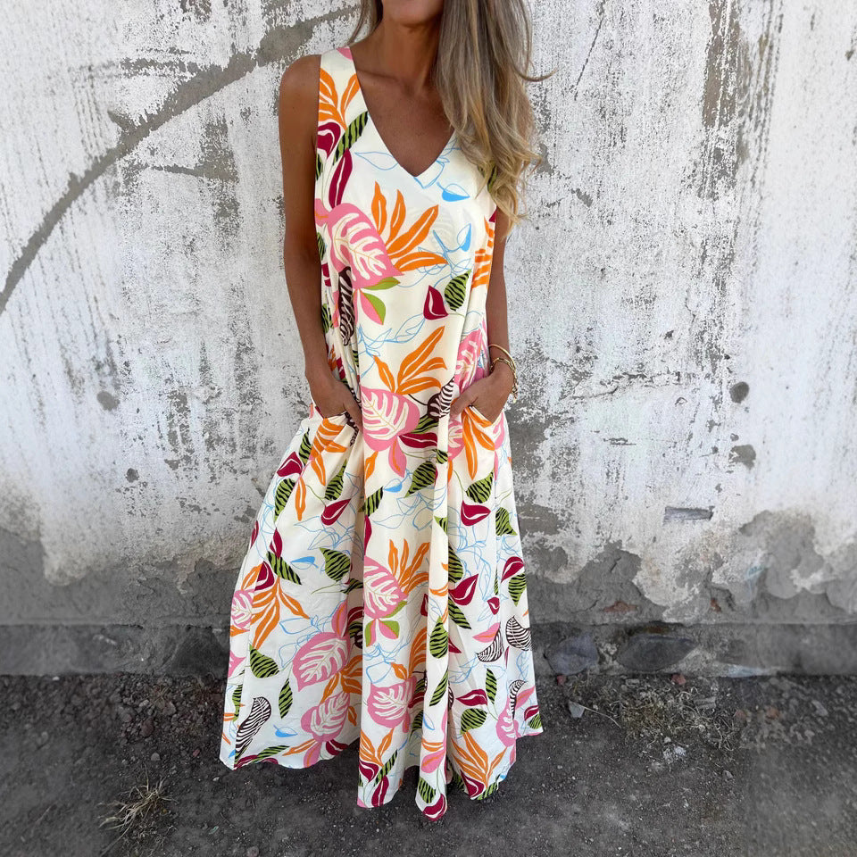 Women vibrant tropical print maxi dress Ivyshape