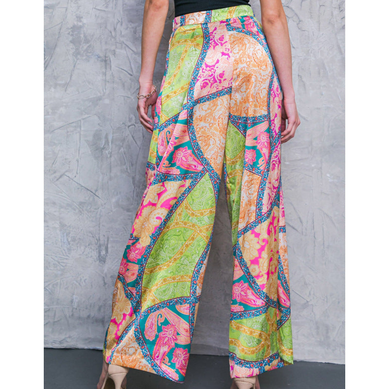 IvyShape | Printed Off-Shoulder Top High-Waisted Wide-Leg Pants Set