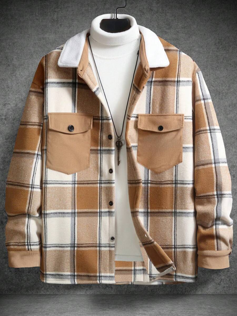Men's check flannel jacket with two chest pockets and soft collar Ivyshape