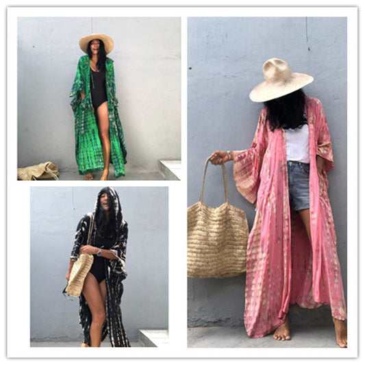 Women's beach kaftan made of lightweight chiffon with a unique Ivyshape pattern