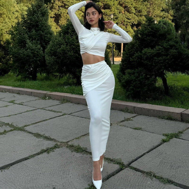 Women Elegant Wrap Dress with Gathered Design and Long Sleeve Ivyshape