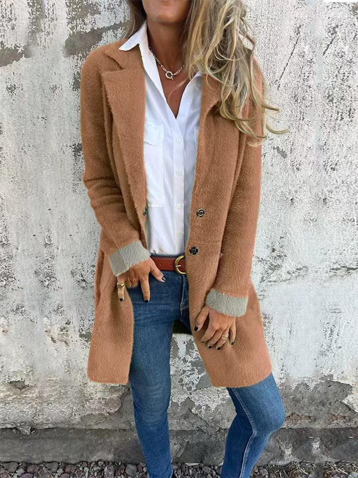 Ivyshape | Plush Mid-Length Lapel Cardigan Coat