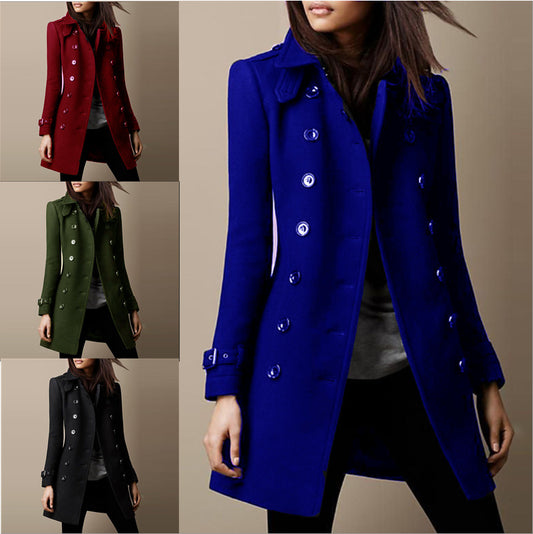 Women elegant transitional coat with double button placket and modern cut Ivyshape