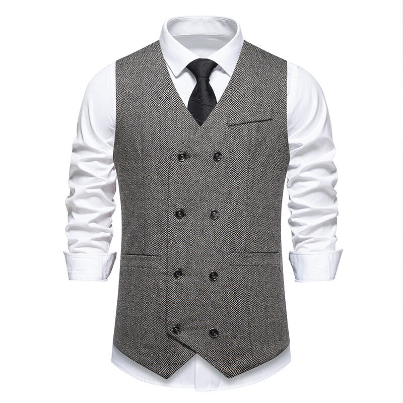 Men's Elegant Waistcoat with Double Breasted Button Placket and Fine Geometric Pattern Ivyshape