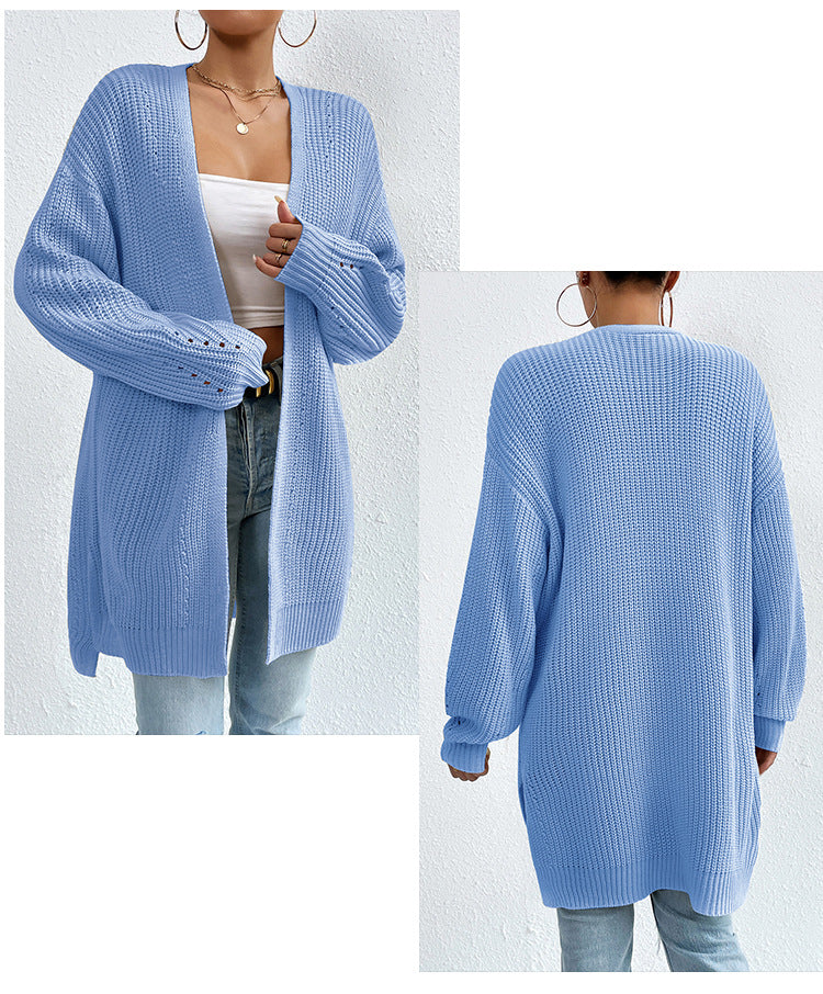 IvyShape | Casual V-Neck Solid Color Knitted Coat