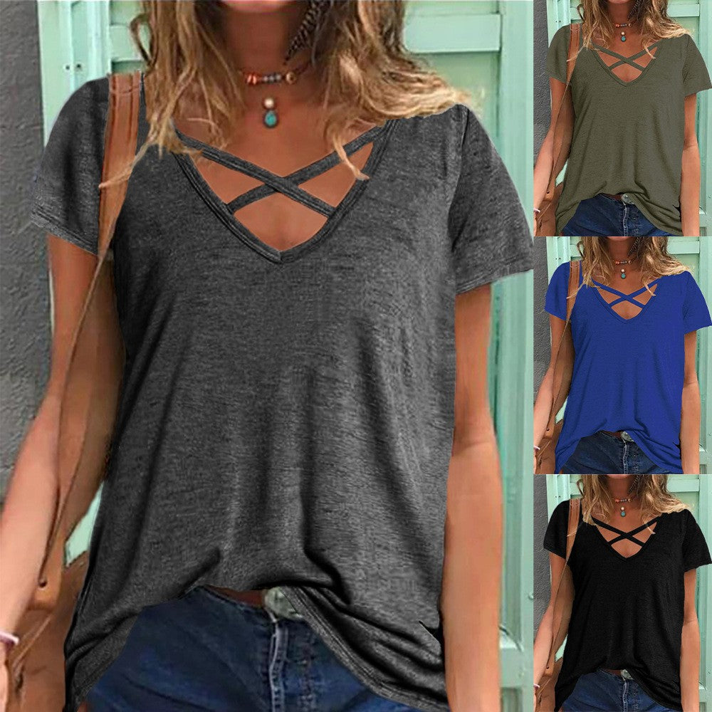 Women Crisscross V-neck Top Ivyshape