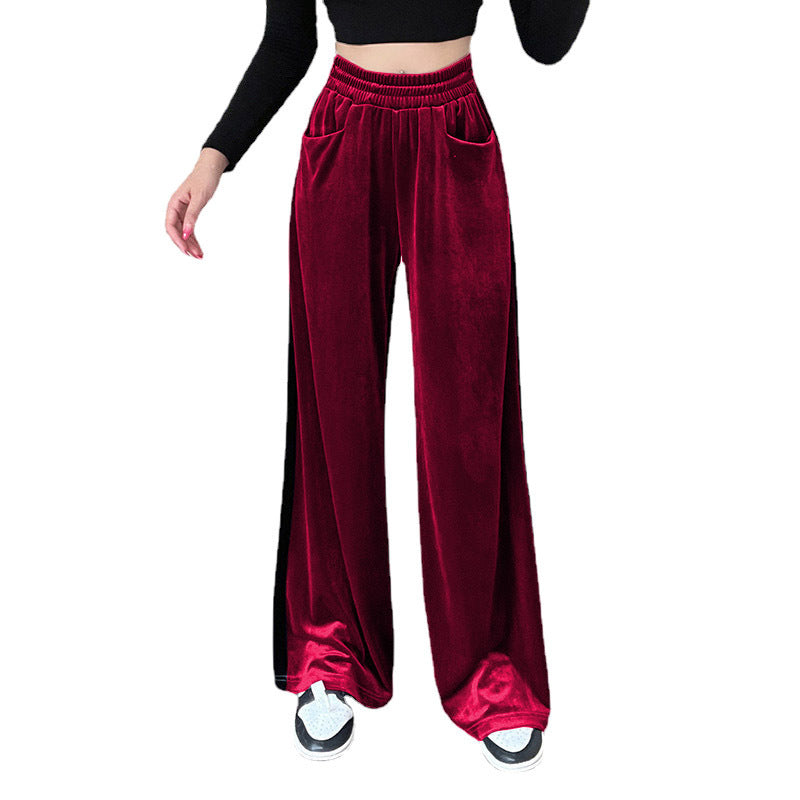 Women Elegant Wide-Leg Pants made of Velvet with Elastic Waist Ivyshape