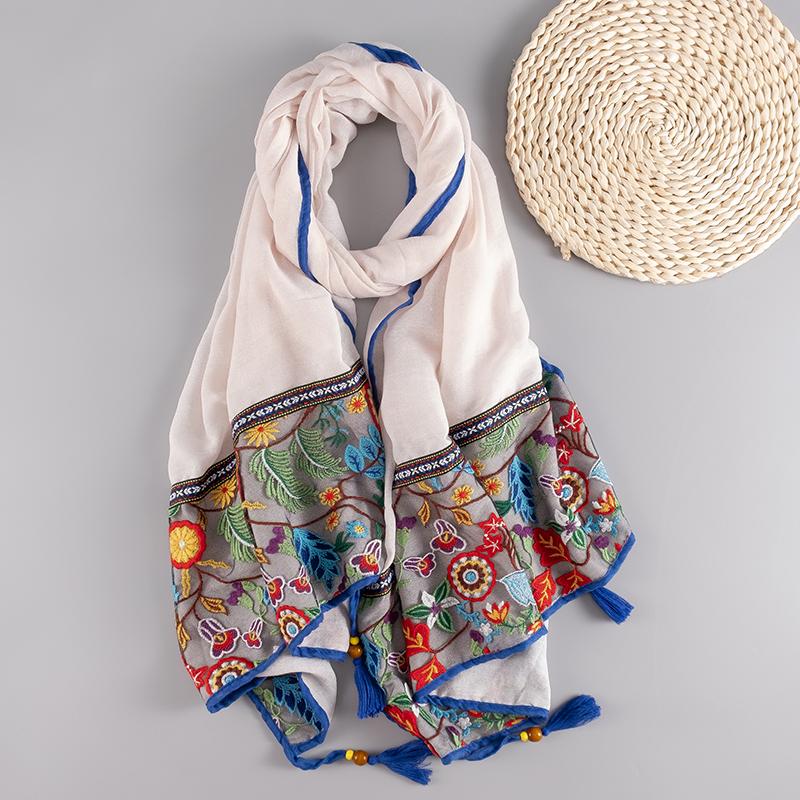 style shawl scarf female cotton retro embroidered silk scarf spring and autumn versatile embroidered scarf