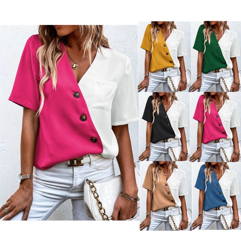 Women's Dual-Tone Button Blouse Ivyshape