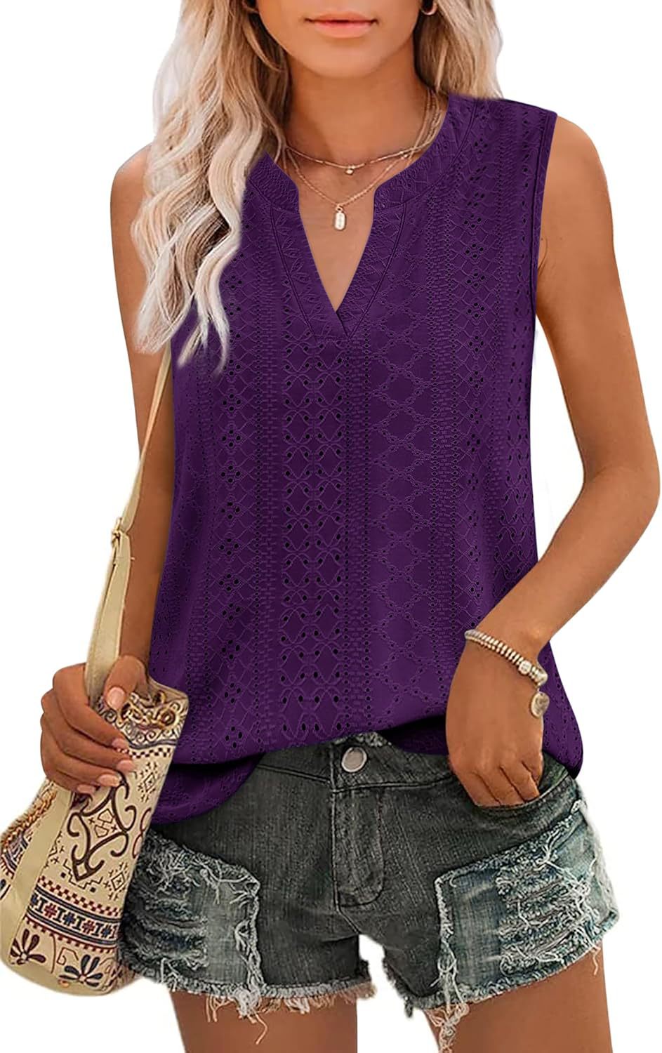 Sleeveless Broderie Anglaise Top for Women Ivyshape