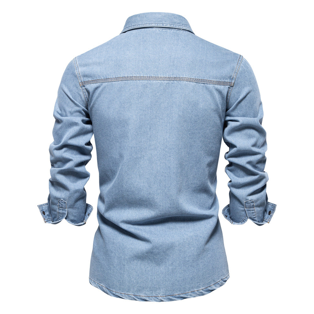 Men's Denim Shirt with Two Chest Pockets and Trendy Ivyshape Cut