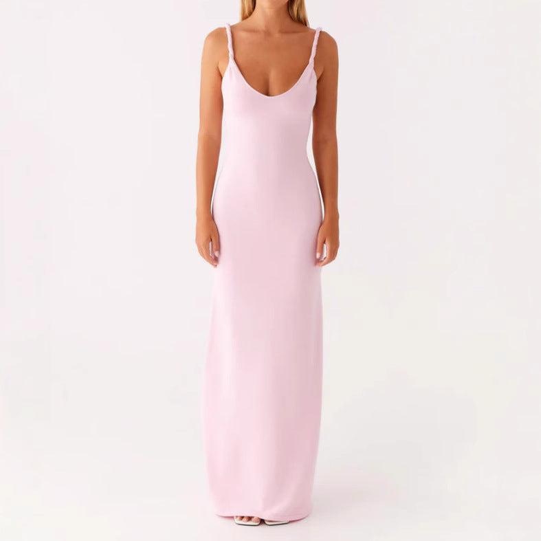 Women Elegant Sleeveless Maxi Dress with Deep V-Neck and Flattering Silhouette Ivyshape