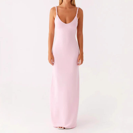 Women Elegant Sleeveless Maxi Dress with Deep V-Neck and Flattering Silhouette Ivyshape