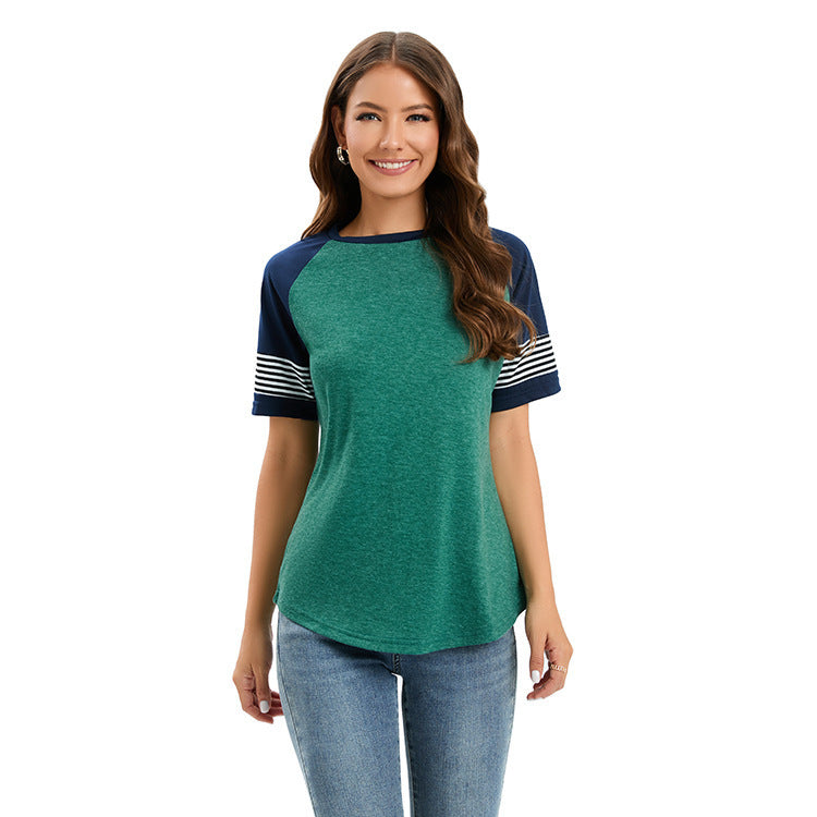 Ladies sporty raglan shirt with stylish striped sleeves Ivyshape