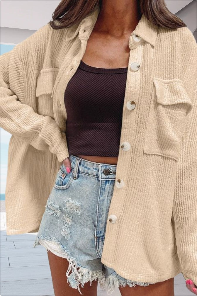 Women's casual oversized shirt blouse with textured design and practical pockets Ivyshape