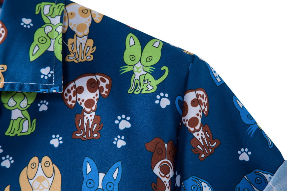 Men's short-sleeve shirt with playful dog pattern Ivyshape