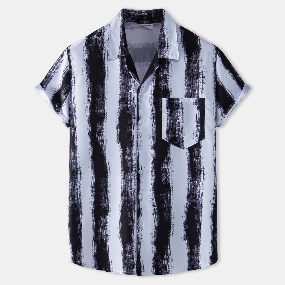 Men's Short Sleeve Shirt with Modern Brush Stroke Design Ivyshape