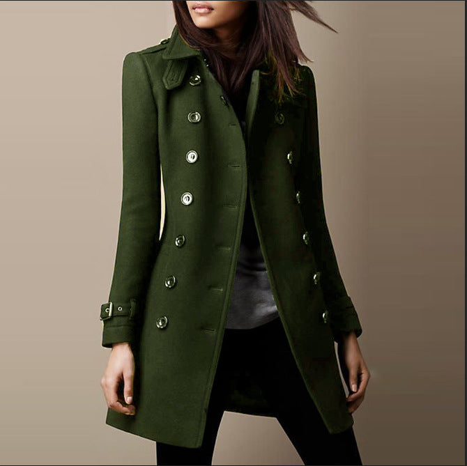 Ivyshape | Women's Buttoned Trench Coat Long