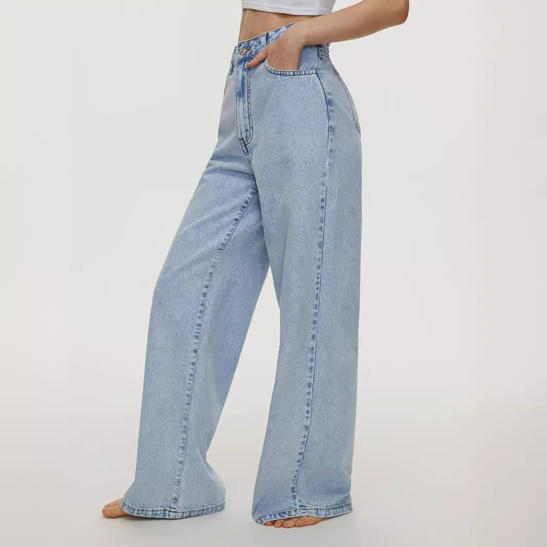 Ivyshape | Straight Loose High Waist Denim Trousers