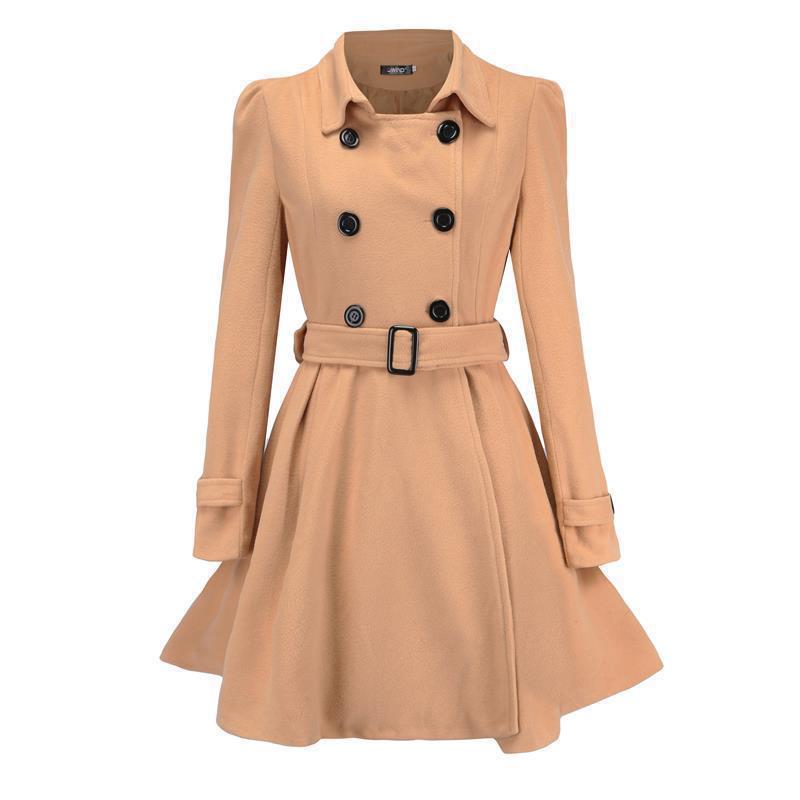 IvyShape | Elegant Belted Ruffled Hem Wool Coat