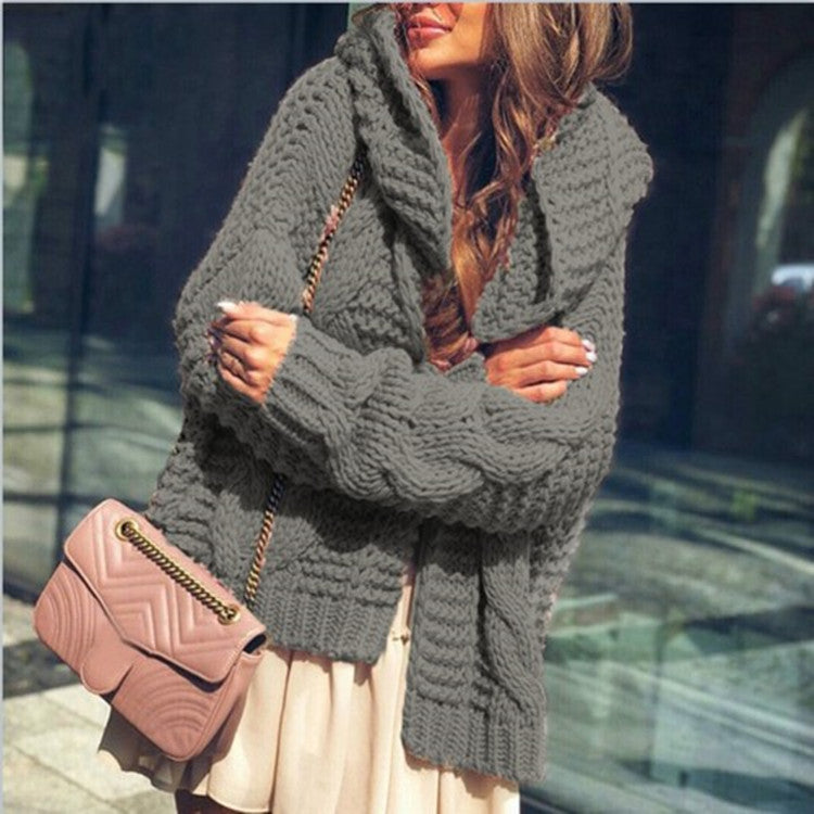 Women's chunky knit cardigan in a casual oversized style with shawl collar and large pockets Ivyshape