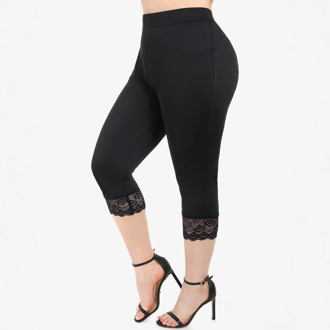 Women's fitted 3/4 leggings with elegant lace trims Ivyshape