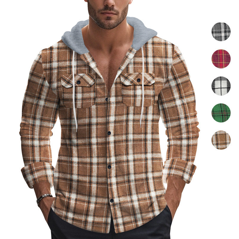 Men's lightweight flannel shirts with hood and modern check details Ivyshape