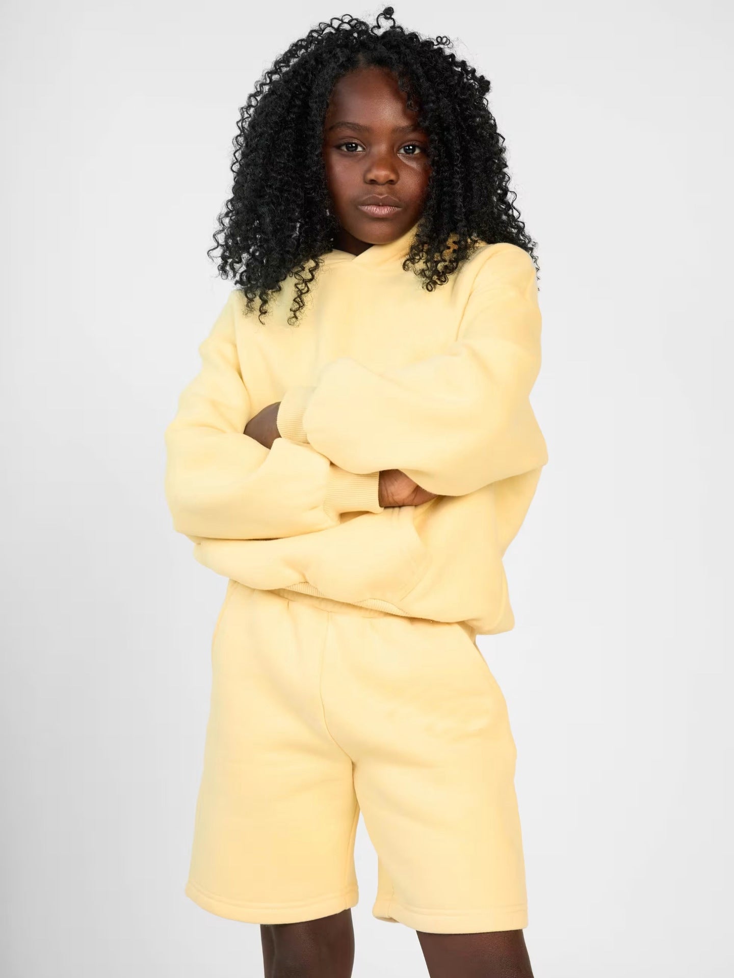 Women's hoodie sweatshirt and shorts set made of soft fleece with practical pockets Ivyshape