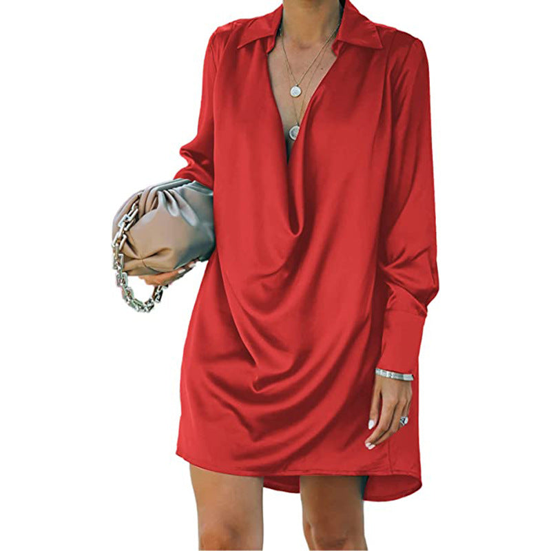 Women's shirt dress with elegant waterfall neckline Ivyshape
