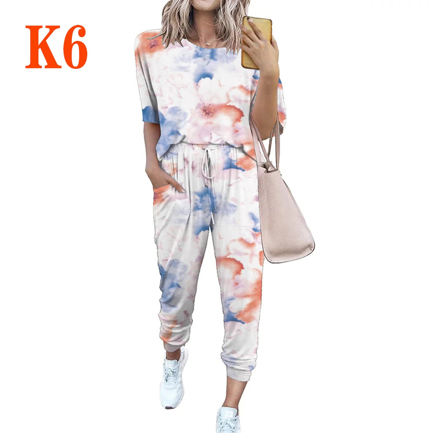Women's casual jumpsuit with trendy tie-dye design and practical pockets Ivyshape