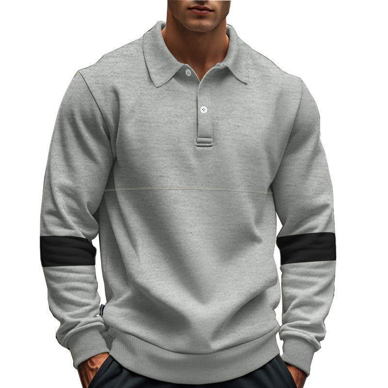 Men's stylish long-sleeve sweater with polo-like details and contrasting sleeve cuffs Ivyshape
