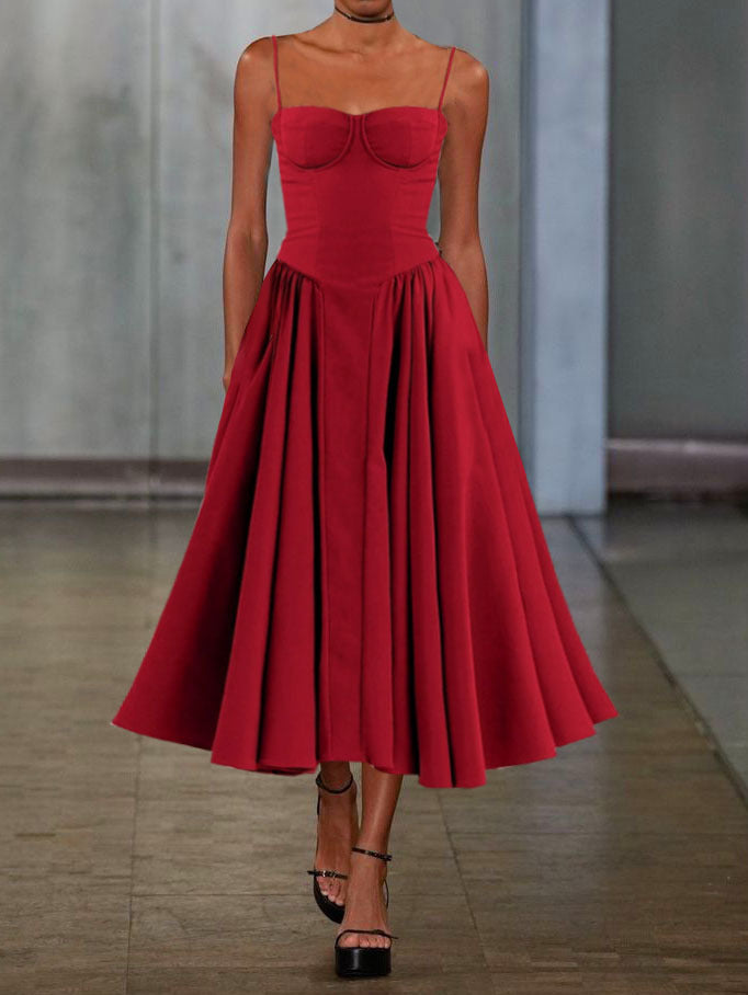 Women Elegant A-Line Midi Dress Ivyshape