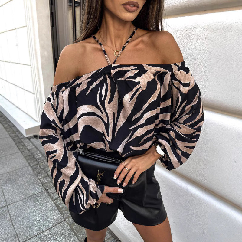 Women Off-Shoulder Leopard Print Blouse Ivyshape