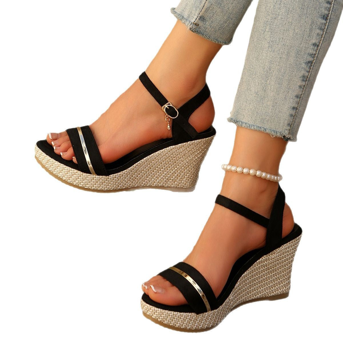 Women Wedge Sandals with elegant straps and stylish espadrille design Ivyshape