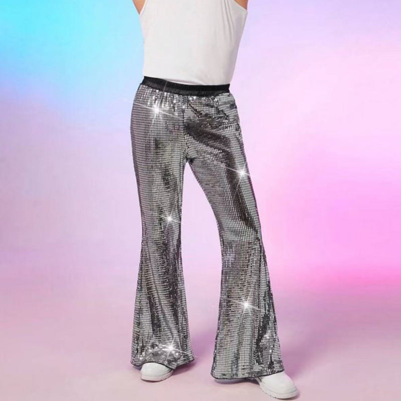 Men's Shiny Disco Pants with Wide Leg and Elastic Waist Ivyshape