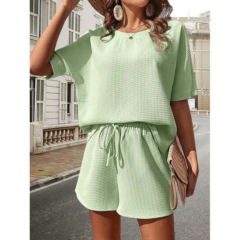 Women's Casual Set of Top and Shorts with Elastic Waistband Ivyshape