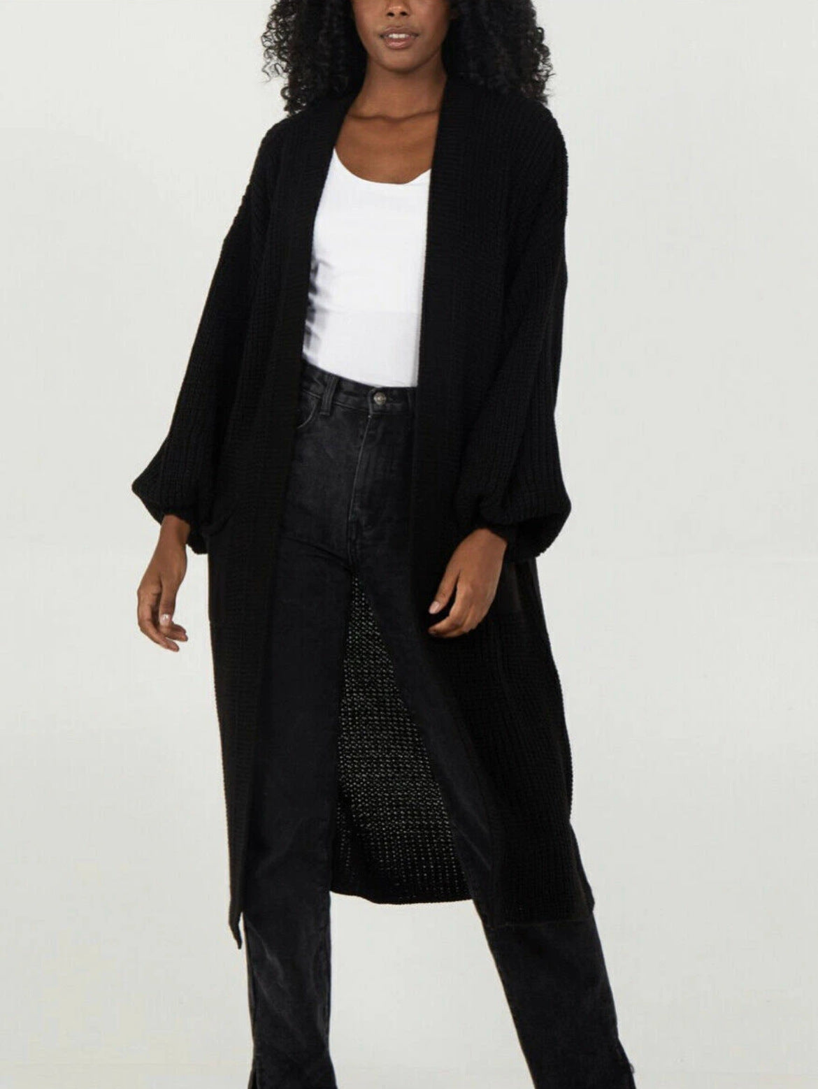 Ladies long cardigan with a casual oversized fit and voluminous sleeves Ivyshape