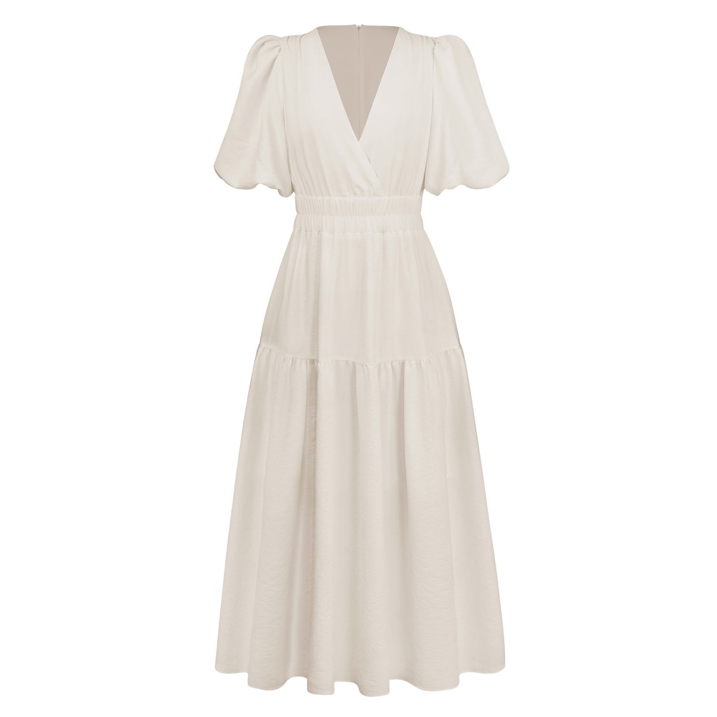 Women's Maxi Dress with V-Neck and Puff Sleeves Ivyshape