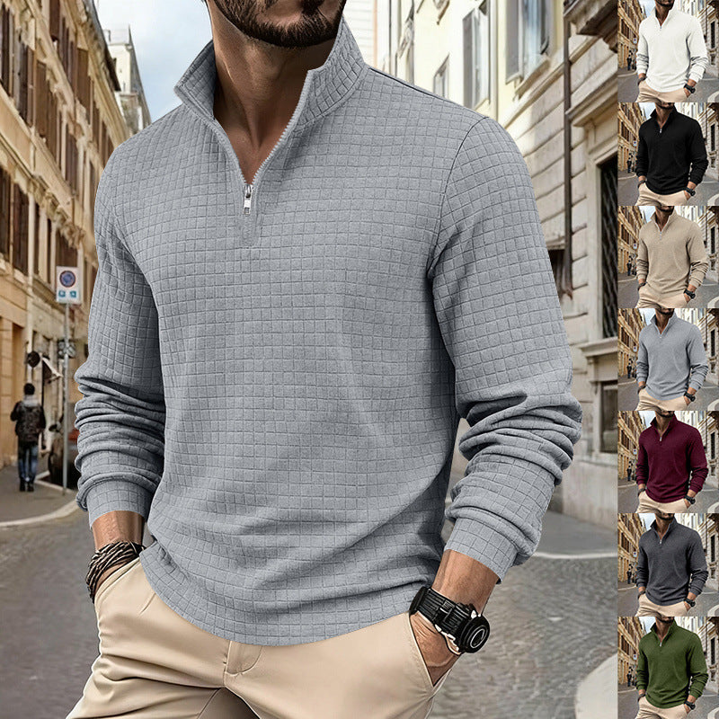 Men's sporty sweater with half zip and textured surface Ivyshape