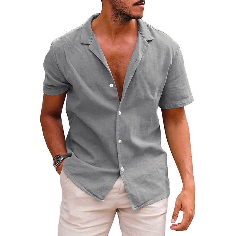 Men's short-sleeve shirt with soft linen blend and modern Henley neckline Ivyshape