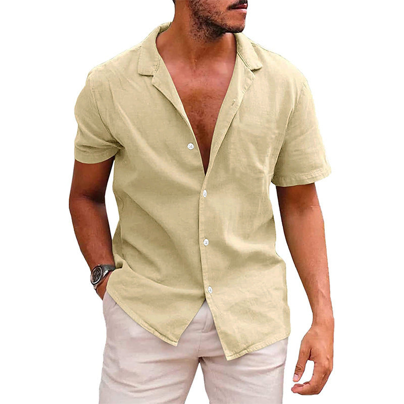 Men's short-sleeve shirt with soft linen blend and modern Henley neckline Ivyshape