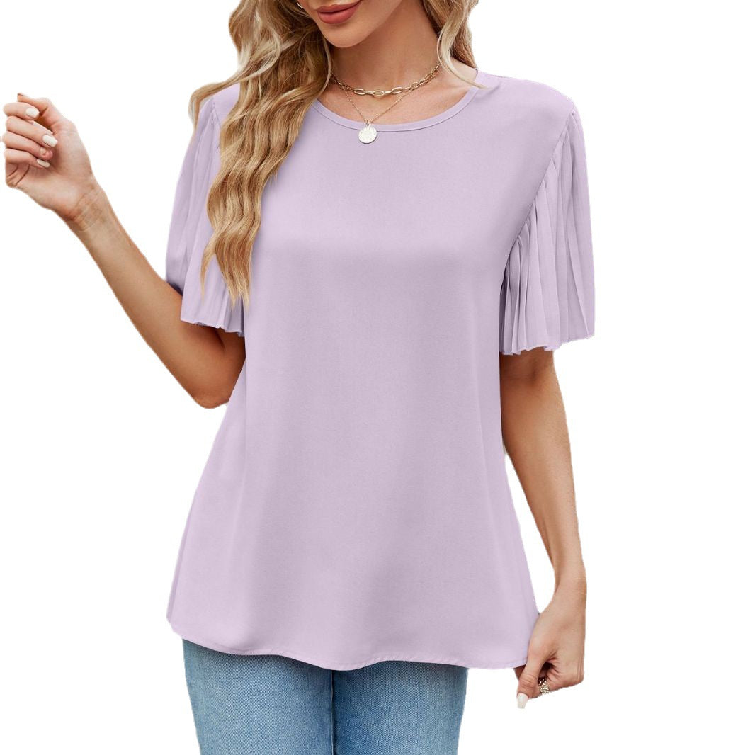 IvyShape | Foldable Flared Sleeve Round Neck Ice Silk Top