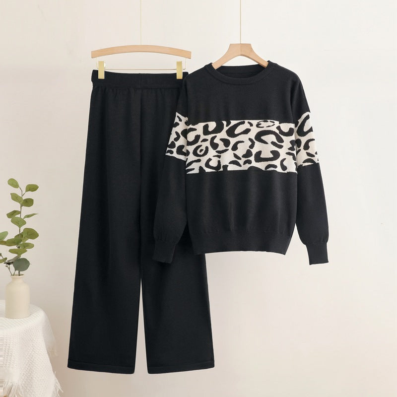 IvyShape | Leopard Pattern Sweater High-Waist Knit Set