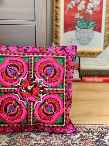 Embroidery Cushion Cover Retro Embroidery Pillow  Cotton and Linen Cushion Cover