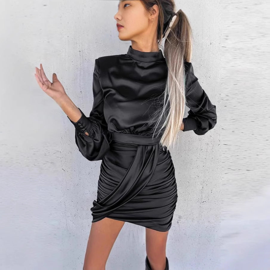 Women Elegant Wrap Dress with Long Sleeves and Ruching Ivyshape