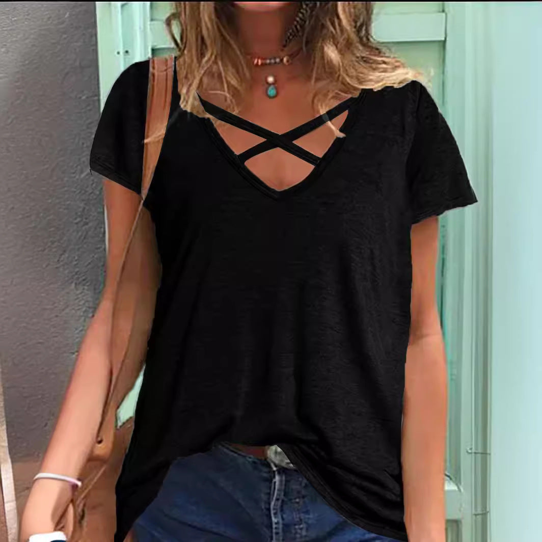 Women Crisscross V-neck Top Ivyshape