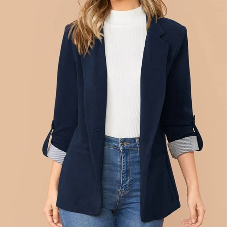 Women Elegant Casual Blazer with Roll-Up Sleeves and Classic Cut Ivyshape