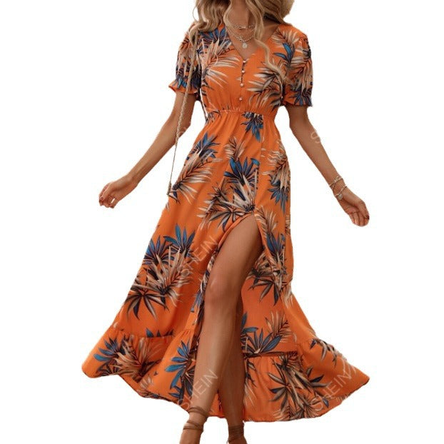 Women's maxi dress with floral design and side slit Ivyshape