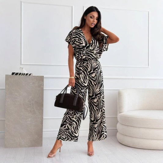 Women Elegant Safari Print Jumpsuit Ivyshape