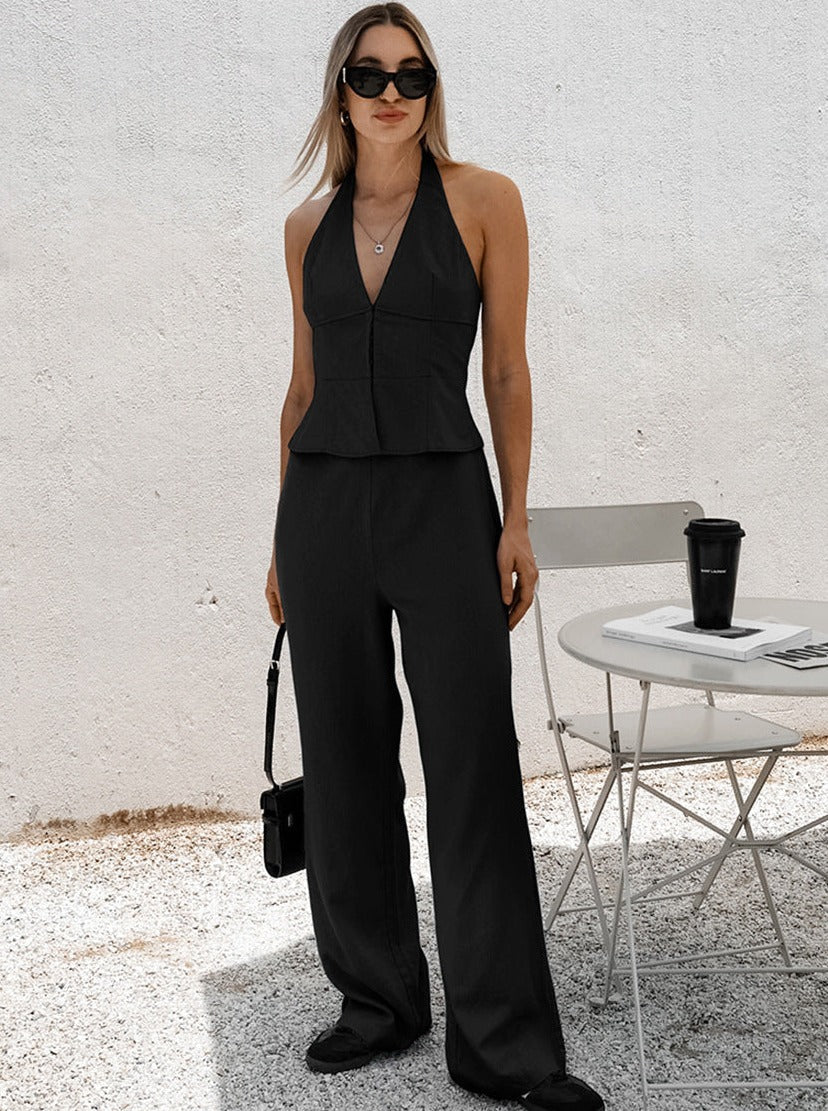 Ivyshape | Versatile Two-Piece Sleeveless Jumpsuit with V-Neck for Women